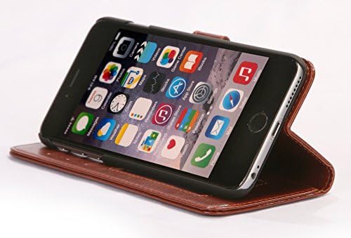 iPhone 6 Case, [Wallet Case] by Hallion **Genuine Leather** KickStand, Apple iPhone 6 Premium Case Wallet (4.70) with Credit Card ID Holder, Foldable Stand (Dark Brown)