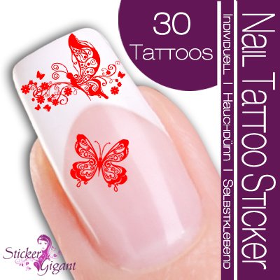 Nail Tattoo Sticker Schmetterling / Floral - rot Preisvergleich