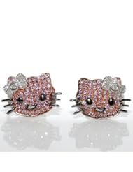 Pink sapphires and diamonds Hello Kitty Earrings 10K White Gold 13mm big .07ct