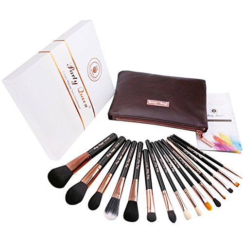 Party Queen Signature Quality 15Pcs Makeup Brush Set Kit Silky Density Synthetic Bristles Cosmetic Kit + Free Soft Brown Leather Case Versatile For Face,eye,lips Flawless Beauty (Rose Golden)