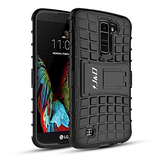 LG K7 Case, LG Tribute 5 Case, J&D [Kickstand] LG K7 Case [Heavy Duty] [Dual Layer] Hybrid Shock Proof Fully Protective Case for LG K7 / Tribute 5 (Black)