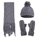 Belsen Women Lady Winter 3PC Cable Knit Beanie Hat Gloves and Scarf Set (Light Grey)