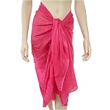 Sarong Pareo Wrap, Deep Pink Colored Paisley Lotus Flower Sheer Lightweight Cotton Print