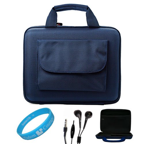 Blue Cube with Pocket Series Series Shell Hard Carrying case for Samsung Galaxy Tab 8.9 inch Android 3.0 Wireless Tablet + Black Hands-free Headphones + SumacLife TM Wisdom*Courage
