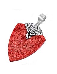 Sterling Silver Red Coral Pendant Classic Wholesale Cute Charm Pure 925 New 33mm with 0.8mm Snake Chain