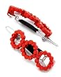 2 Red Open Round Rhinestone Circle Snap Hair Barette Clips