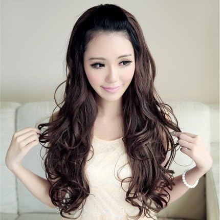 ZWZCYZ Women's half a head Fluffy half wig fashion hair curl pear flower heads Curly hair wigs (Light Brown)