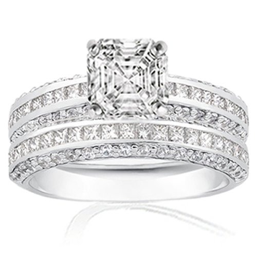 2.55 Ct Asscher Cut Diamond Bridal Rings Pave-Set SI2-F