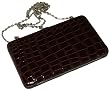 Day to Evening Flat Hinged Clutch Opera Frame Wallet with Optional Chain Strap in Brown Mock Croc Vinyl