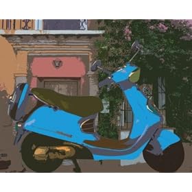 Art Poster Print - Blue Motor Scooter - Artist: Nelson Figueredo - Poster Size: 8 X 10 inches