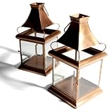 Outdoor Living : Strathwood Set of Two 9-Inch Glass Garden Lanterns with Brushed Copper Finish