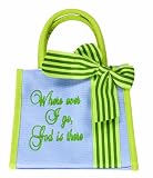 Manual Woodworkers and Weavers Where Ever I Go God Is There Sentiment Mini Tote Bag Lavender and Green