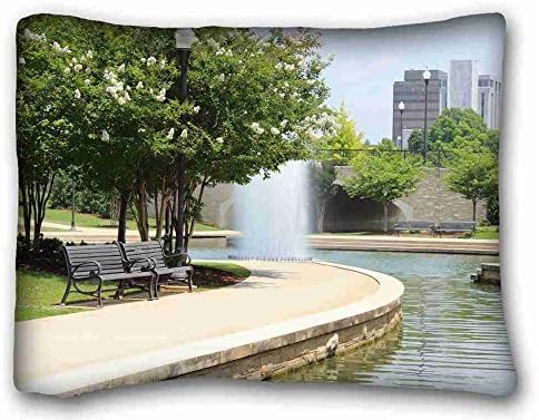Soft Pillow Case Cover ( City park promenade building images bench ) Soft Pillow Case Cover 20*26 Inch (One Sides)Zippered Pillowcase suitable for California King-bed PC-Bluish-51735