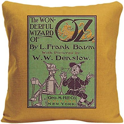 LDJ Cotton linen Sofa Chair Seat Square Throw Pillow Case Decorative Cushion Cover Pillowcase Design With Vintage Wizard Of Oz Book Cover Custom Pillow Cover Print One Side Sized 18X18 Inches