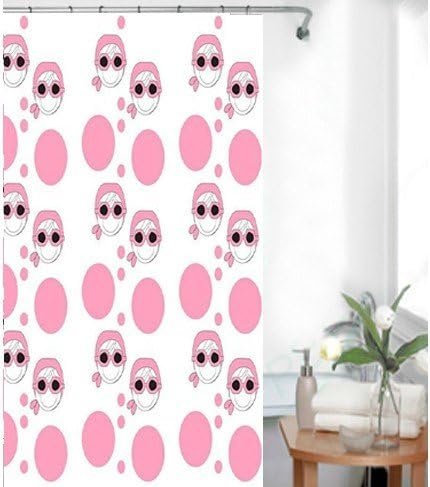 Lovely White Thickened PEVA Shower Curtain with Pink Carton Dolls Design, Fashion Bathroom Accessory, Waterproof and Mildewproof Shower Curtian, 72 x 72 inches (180 x180cm)
