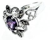 Oval Shape 1.5 Carat Simulated Amethyst Filigree Textured Band Ring, Size 8, 925 Sterling Silver Band