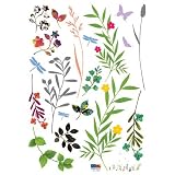 Easy Instant Decoration Wall Sticker Decal - Vintage Print Field (Dragonflies and Butterflies)