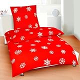Weihnachts - Bettw�sche Microfaser - Biber, 135x200 / 80x80 * Design Schneeflocke ~ Schneekristalle * rot / weiss * Mit Rei�verschlussvon "desfact"