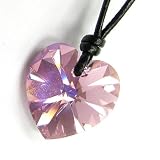 Queenberry Swarovski Crystal Light Rose Ab Heart Charm Pendant 18mm Black Leather 1mm Necklace 14" 16" 18" 20" 22" 24" Adjustable