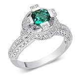 Exclusive 1.00 carat total weight Round Shape Checker Board Created Emerald & White CZ Size 8 Gemstone Ring in Sterling Silver