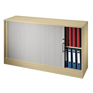 Rollladenschrank von Schrankwandsystem Solid 129 x 40 x 82,5 cm Regal mit 2 Fächer abschließbar Dekor wählbar, Dekor:Ahorn / Silbern
