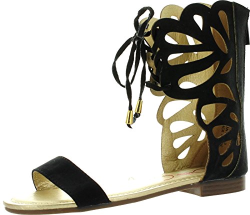 Anna Fantacy-3 Lady Mid Calf Boot Cut Out Lace Up Gladiator Cage Flat Zip Sandal