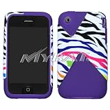 51sJuMautrL. SL160  Solid Purple Silicone Skin with Black and White Color Rainbow Zebra Animal Design Dual Snap On Cover Hard Case Cell Phone Protector for Apple iPhone 3G 3G S