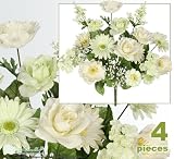 FOUR 20" Poppy Daisy Rose Mixed Artificial Flower Arrangement