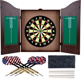 TG Dartboard Cabinet Set with Realistic Walnut Finish by