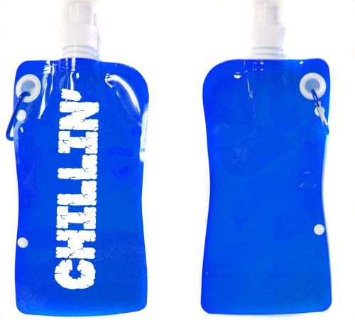 Flexible Water Bottle Collapsible Foldable Drink Bottle w Snap Cap & Clip Case 2 PK