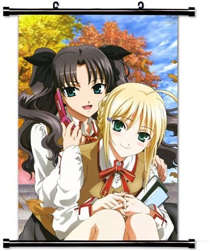Home Decor Art Movie Poster with Saber And Rin Tohsaka Fate Stay Night Game Wall Scroll Poster Fabric Painting 23.6 X 35.4 Inch (60cm X 90 cm)