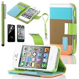 Pandamimi ULAK Flip ID Card Wallet Colorful PU Leather Purse Design Case Cover w/Stand for IPhone 4 4G 4S with Screen Protector+ Stylus thumbnail