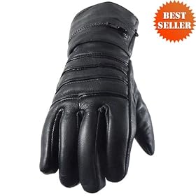 Leather Gloves - Mens Lined Motorcycle Glove with Rain Cover GL2066