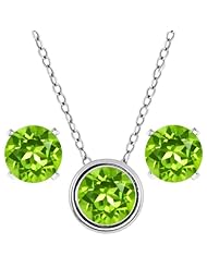 2.70 Ct Round Green Peridot 925 Sterling Silver Pendant Earrings Set