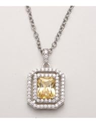 Yellow Cubic Zirconia and CZ Sterling Silver Necklace on 18 Inch Stainless Steel Chain