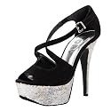 Alora05 Sequin Platform Peep Toe Heels BLACK