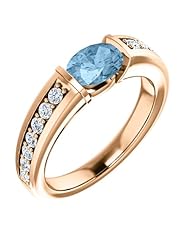 10K Rose Gold 7.00x5.00mm Oval Cut Sky Blue Topaz and Diamond Ring -- LIFETIME WARRANTY