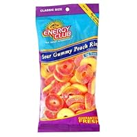 Energy Club Sour Gummy Peach Rings, 9-Ounce Bags (Pack of 6)