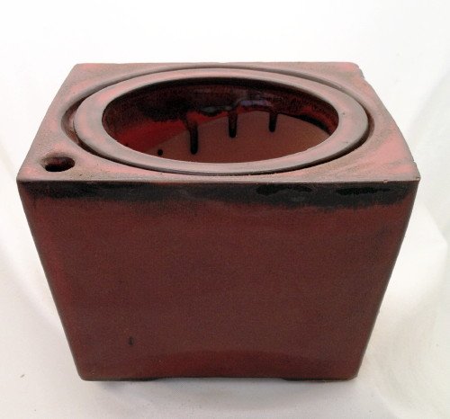 Square Self Watering Ceramic Pot with Felt Feet - Red - 6