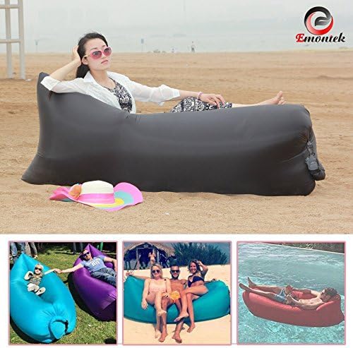 Emontek Inflatable Sleeping Bag, Air Sleeping Bag for Summer Camping Beach, Nylon Fabric Sleep Sofa Couch Bed Portable Outdoor, Beach Lounger Hangout, 500lb Bearing, 102 Inches, Black