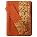 Brokat Sari rotbraun traditionelles Wickelkleid aus Indien mit Blusenstoff und Wickelanleitung