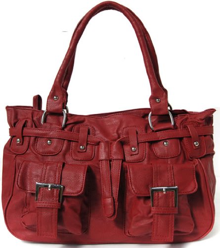 Ladies Red Buckle Drawstring Designer Shoulder Handbag