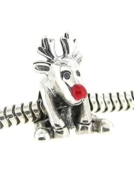 Queenberry 925 Sterling Silver Enamel Christmas Rudolph Reindeer Deer Red Nose Bead For Pandora Troll Chamilia Biagi European Charm Bracelets