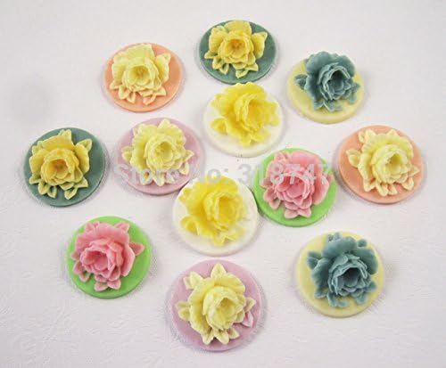 5*6pcs 18mm Mixed 6 Colors Rose Flat Base Resin Flower Jewelry Beads