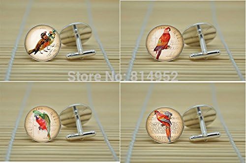 Pretty Lee (U Pick) Birds Jewelry Ephemera French Postcard Cufflinks In Silver Glass Cabochon Cuff Links C1562F