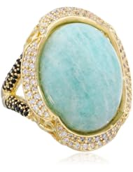 Yellow Bronze Amazonite with Cubic-Zirconia Ring