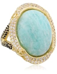 Yellow Bronze Amazonite with Cubic-Zirconia Ring