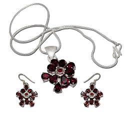 Earring Pendants Sets Silver Garnet Jewelry (gpers012a)