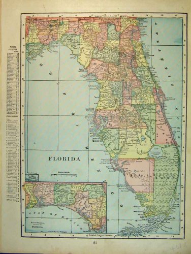 1901 MAP FLORIDA ALABAMA NORTH SOUTH CAROLINA AMERICA