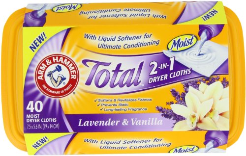 Arm  Hammer Total 2-in-1 Dryer Cloths Lavender and Vanilla 40 CountB009NW9PA2 